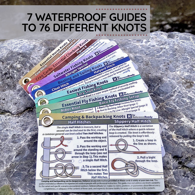 ReferenceReady Complete Knot Card Bundle - 7 Pocket Knot Books with 76 Knots | Set Includes Waterproof Guides for Outdoors, Boating, Climbing, Horse, Fishing, Fly Fishing, and Saltwater Fishing Knots - BeesActive Australia