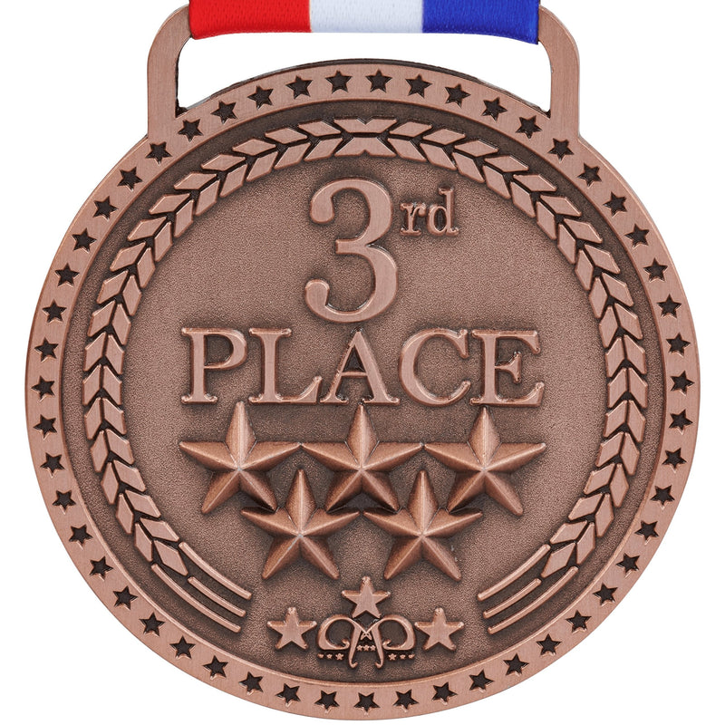 Gold Silver Bronze Medals for 1st 2nd 3rd Place Trophy Awards, Bright or Antique Finish with Attached Red White Blue Satin Ribbon - Sold Separately Antique Bronze - BeesActive Australia