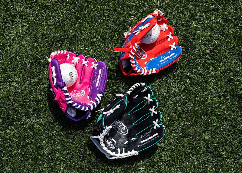 [AUSTRALIA] - Rawlings Players Series Youth Tball/Baseball Gloves Right 9 inch (Ages 3-5) Red/Blue with Ball 