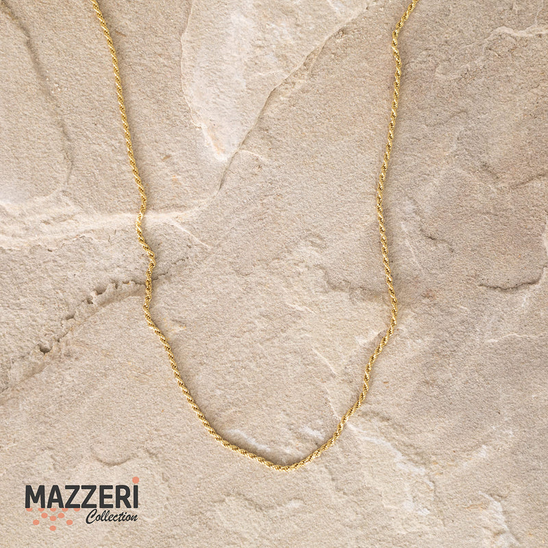 MAZZERI Solid Gold Plated Sterling Silver Italian 1.3mm & 1.6mm Diamond-Cut Braided Rope Chain Necklace for Men Women, 925 Sterling Silver Made in Italy 18.0 Inches - BeesActive Australia
