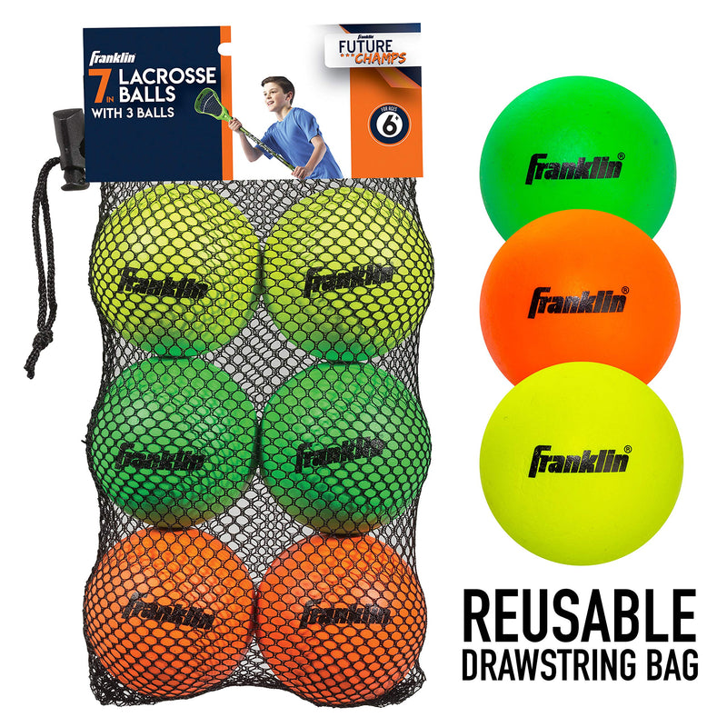 [AUSTRALIA] - Franklin Sports Lacrosse Balls - Soft Rubber Lacrosse Balls for Kids - Perfect for Beginners & First Time Players - Softer & Smaller Construction than Regulation Balls - Bright Colors 6-Pack 