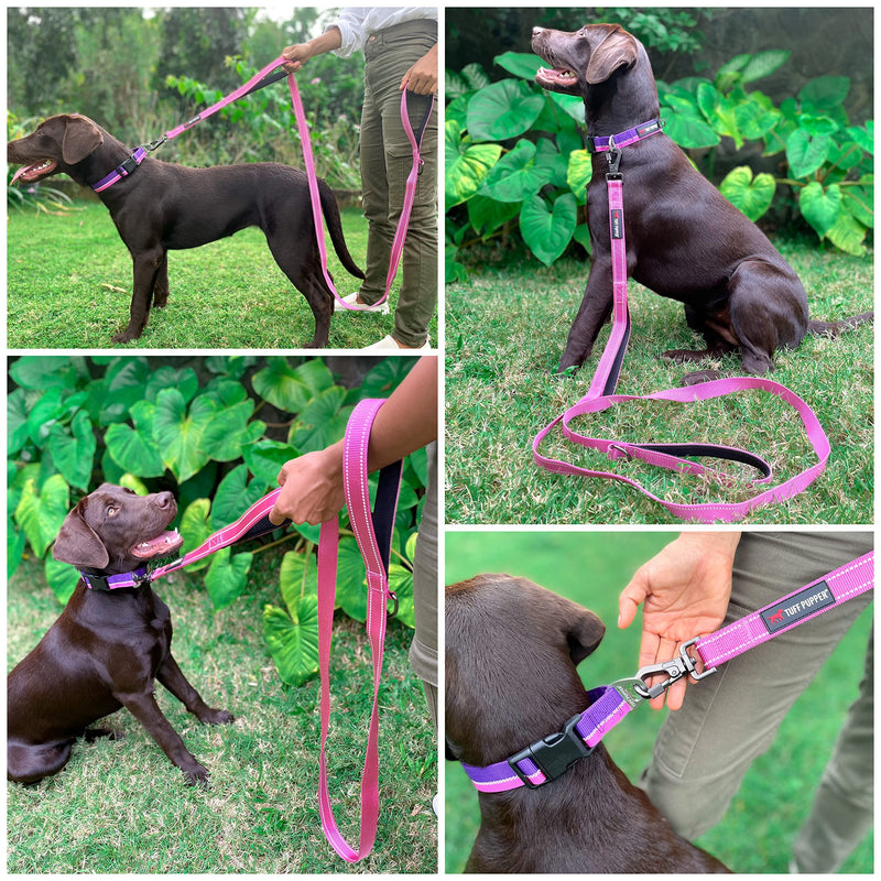 Tuff Pupper Heavy Duty Double Handle Dog Leash | Twist Locking Carabiner Dog Clip | Safety Lock Leash To Hold Strong Dogs | Reflective For Safe Night Walks | 6 Foot Dog Leash | For Medium & Large Dogs 72 Inch (Pack of 1) Hot Pink - BeesActive Australia