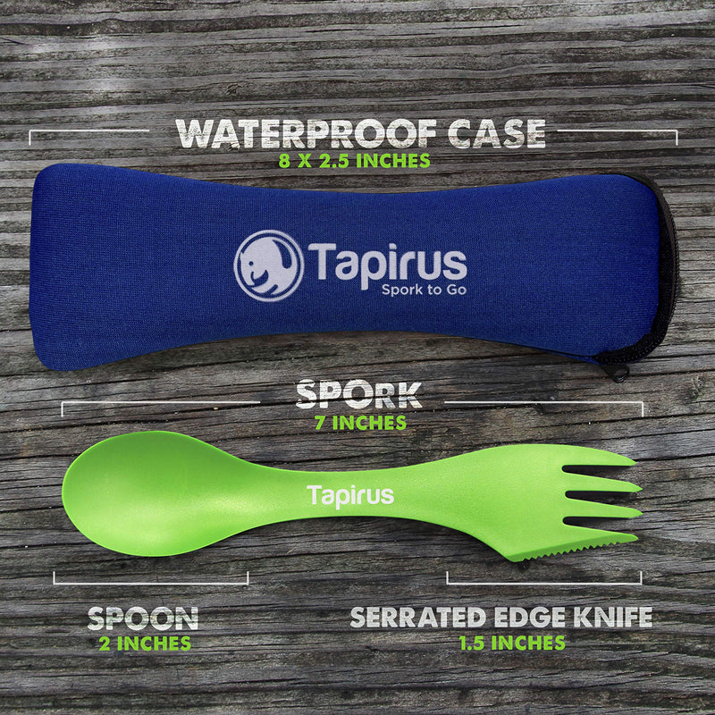 Tapirus 4 Spork to Go Set - Durable and BPA Free Sporks - Spoon, Fork and Knife Combo Utensils Flatware - Mess Kit for Camping, Hunting and Outdoor Activities - Comes in a Carrying Case Green - BeesActive Australia