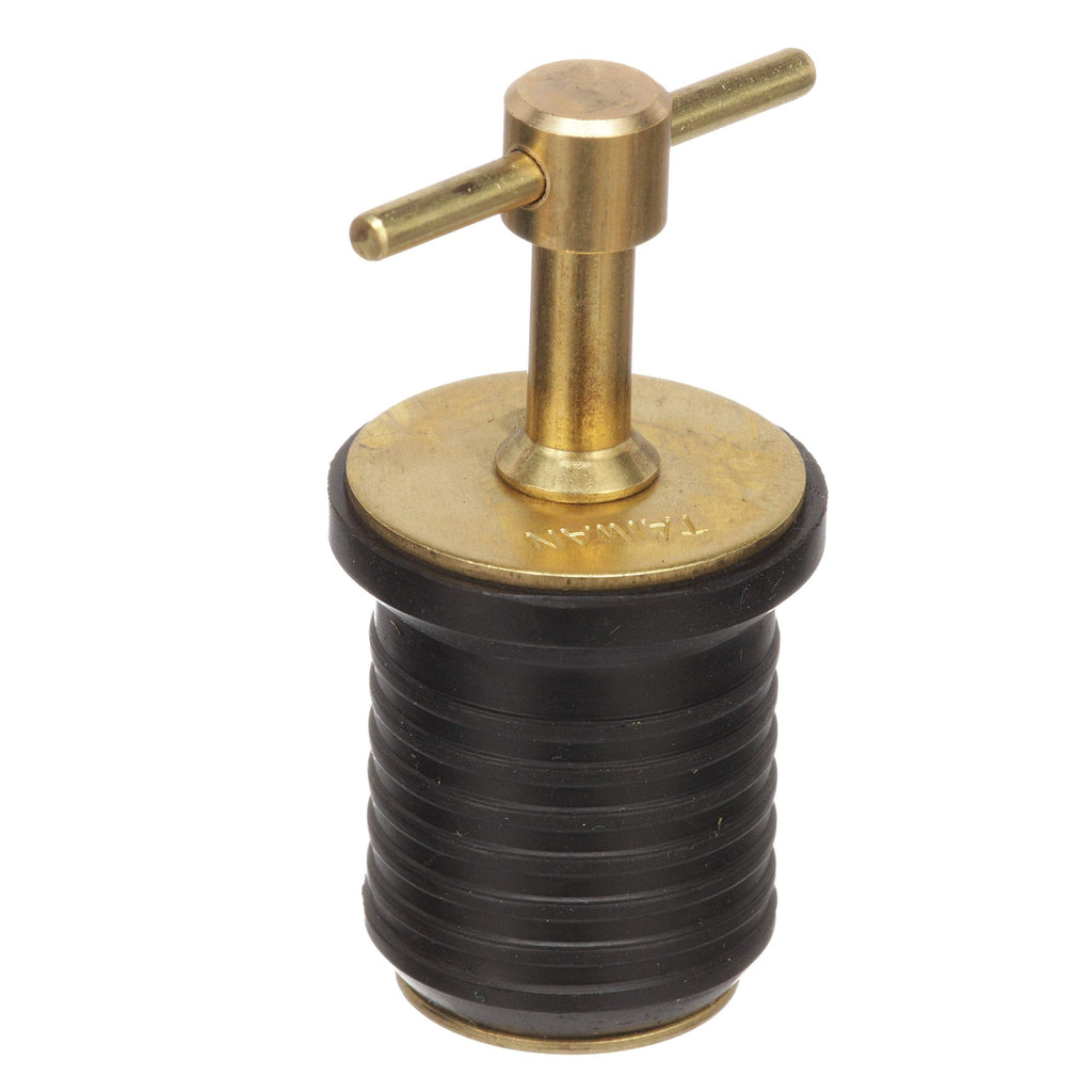 Attwood 7526A7 T-Handle Drain Plug, For 1-Inch-Diameter Drains, Locks in Place, Brass Handle, Rubber Plug - BeesActive Australia