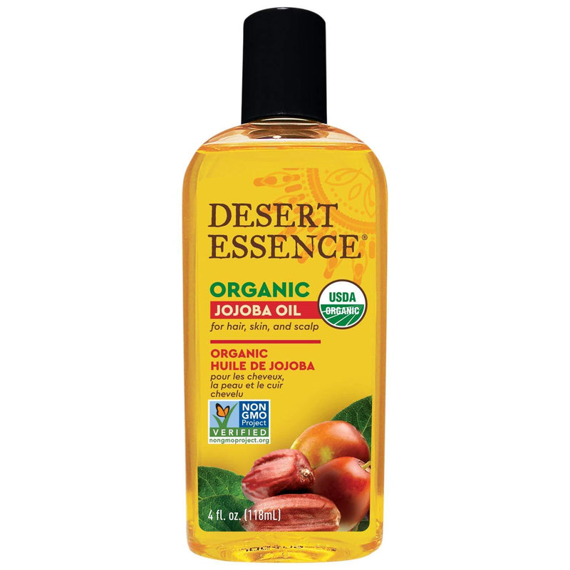 Desert Essence Organic Jojoba Oil - 4 Fl Oz - Moisturizer for Face, Skin, Hair - Cleanses Clogged Pores - May Prevent Scalp Flakiness - Fights Skin Infections - USDA - Suitable for Sensitive Skin 4 Fl Oz (Pack of 1) - BeesActive Australia