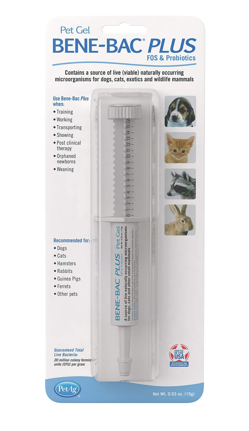 PetAg Bene-Bac Plus Pet Gel - FOS & Probiotics Gel Supplement with Naturally Occurring Microorganisms - 1 Count (15 g Syringe) - BeesActive Australia