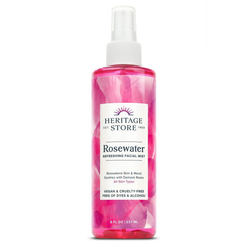 Heritage Store Rosewater | Refreshing Facial Mist for Glowing Skin | No Dyes or Alcohol | Vegan & Cruelty Free (8oz) Rose 8 Fl Oz (Pack of 1) - BeesActive Australia