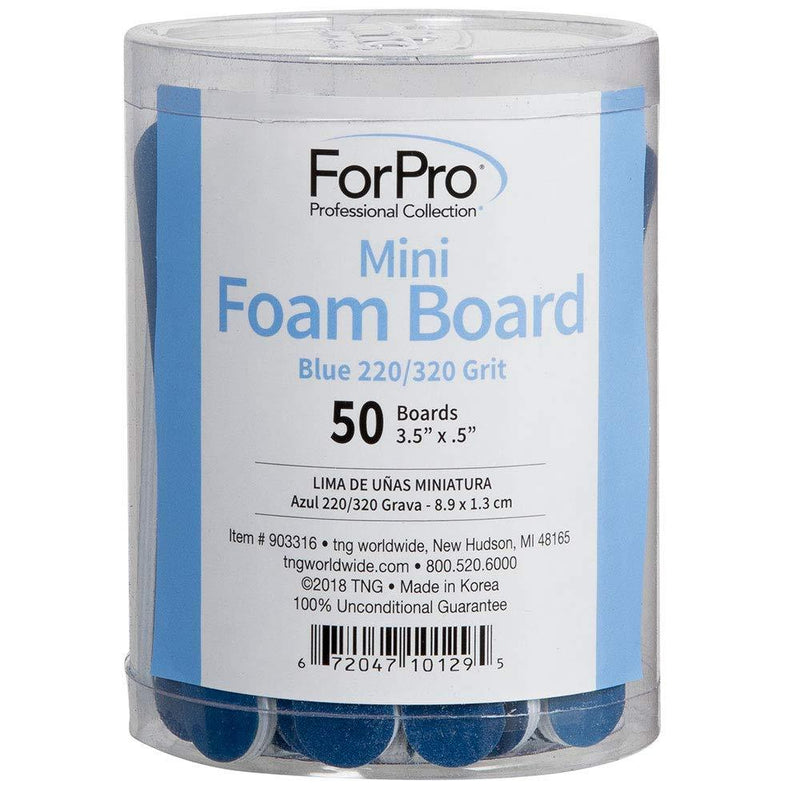 ForPro Mini Foam Board, Double-Sided Nail File, 220/320 Grit, 3.5” L x .5” W, Blue, 50-Count - BeesActive Australia