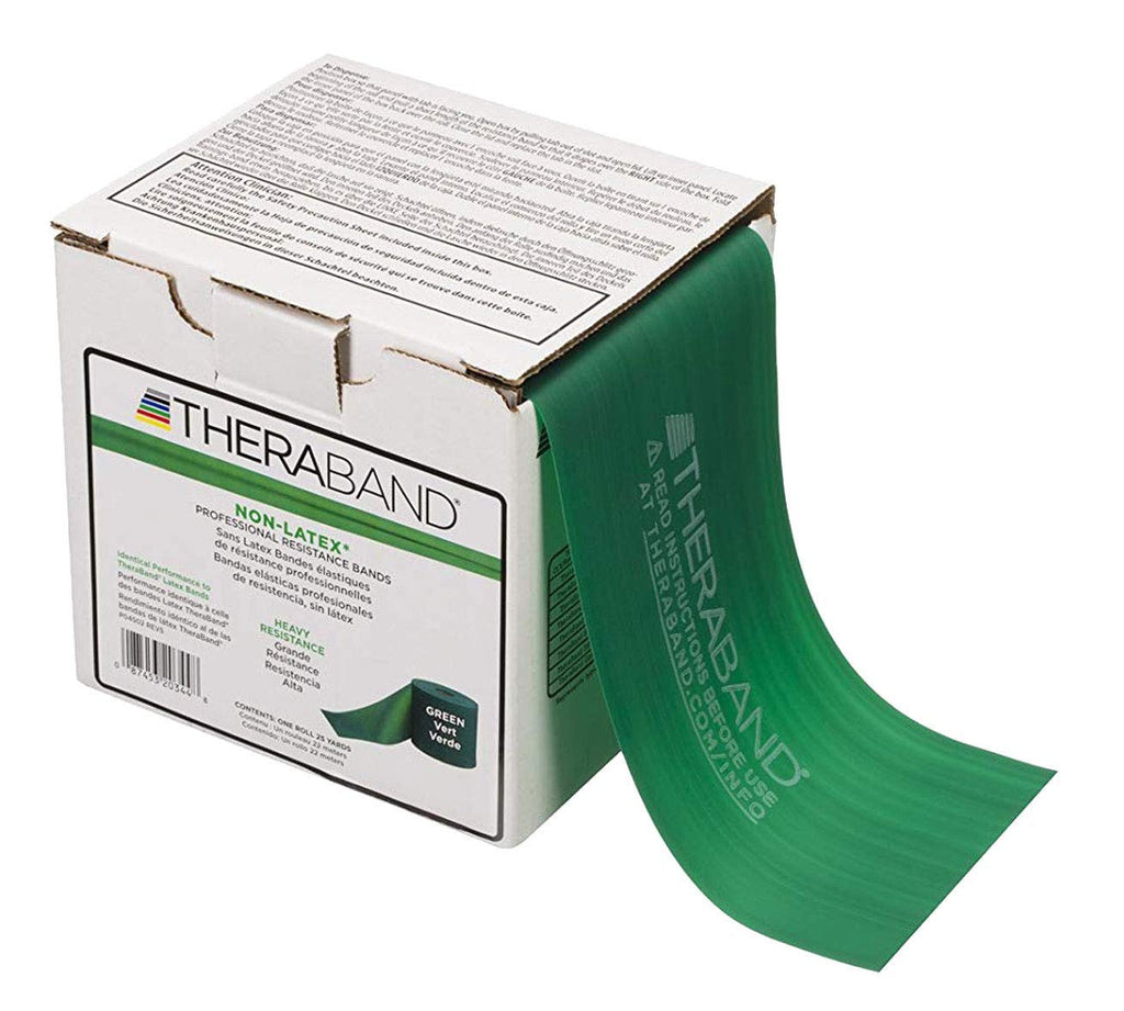 THERABAND Resistance Band 25 Yard Roll, Heavy Green Non-Latex Professional Elastic Bands For Upper & Lower Body Exercise Workouts, Physical Therapy, Pilates, Rehab, Dispenser Box, Intermediate Level 1 - BeesActive Australia