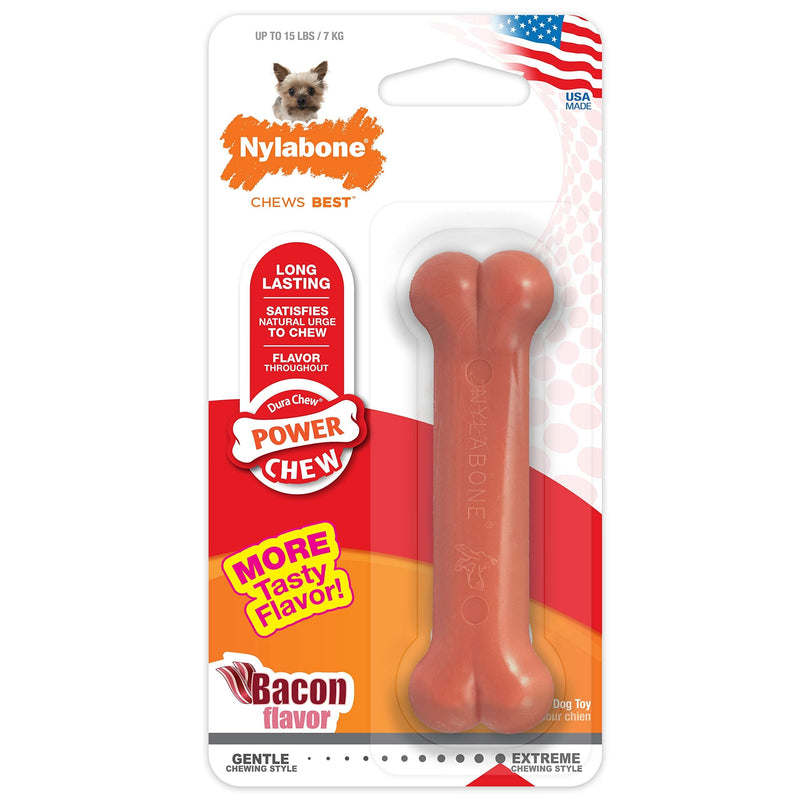 Nylabone Power Chew Dog Bones for Aggressive Chewers Tough Chew Toys for Dogs Bacon X-Small/Petite (1 Count) - BeesActive Australia