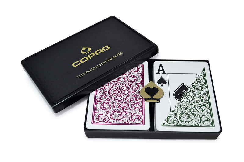[AUSTRALIA] - Copag 1546 Design 100% Plastic Playing Cards, Poker Size Jumbo Index Green/Burgundy Double Deck Set 