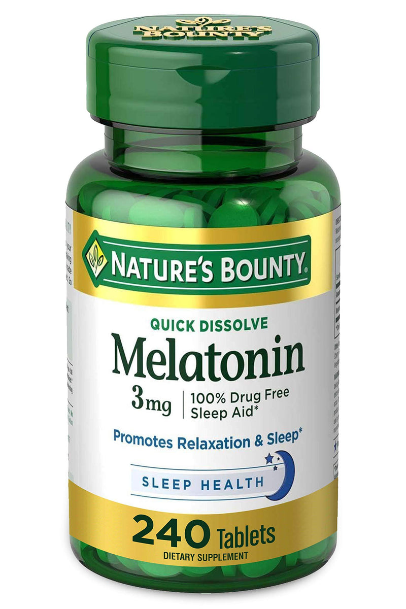 Nature's Bounty Melatonin by, 100% Drug Free Sleep Aid, Dietary Supplement 3mg, - 3 mg 240 Count - BeesActive Australia