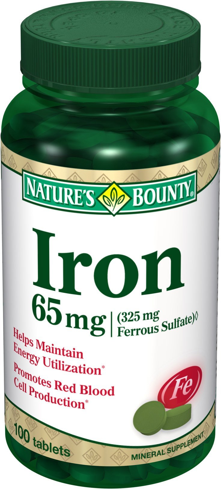 Nature's Bounty Iron 65 Mg.(325 mg Ferrous Sulfate), 100 Tablets, (Pack of 2) 100 Count (Pack of 2) - BeesActive Australia
