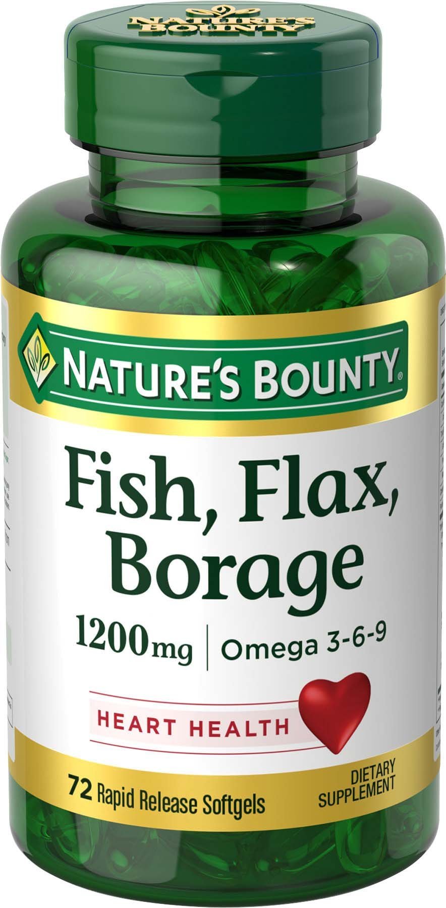 Fish, Organic Flaxseed and Borage Oils by Nature's Bounty, Omega 3-6-9 and Fatty Acids, Supports Heart, Cellular and Metabolic Function, 1200 mg, 72 Softgels (packaging may vary) 1 - BeesActive Australia