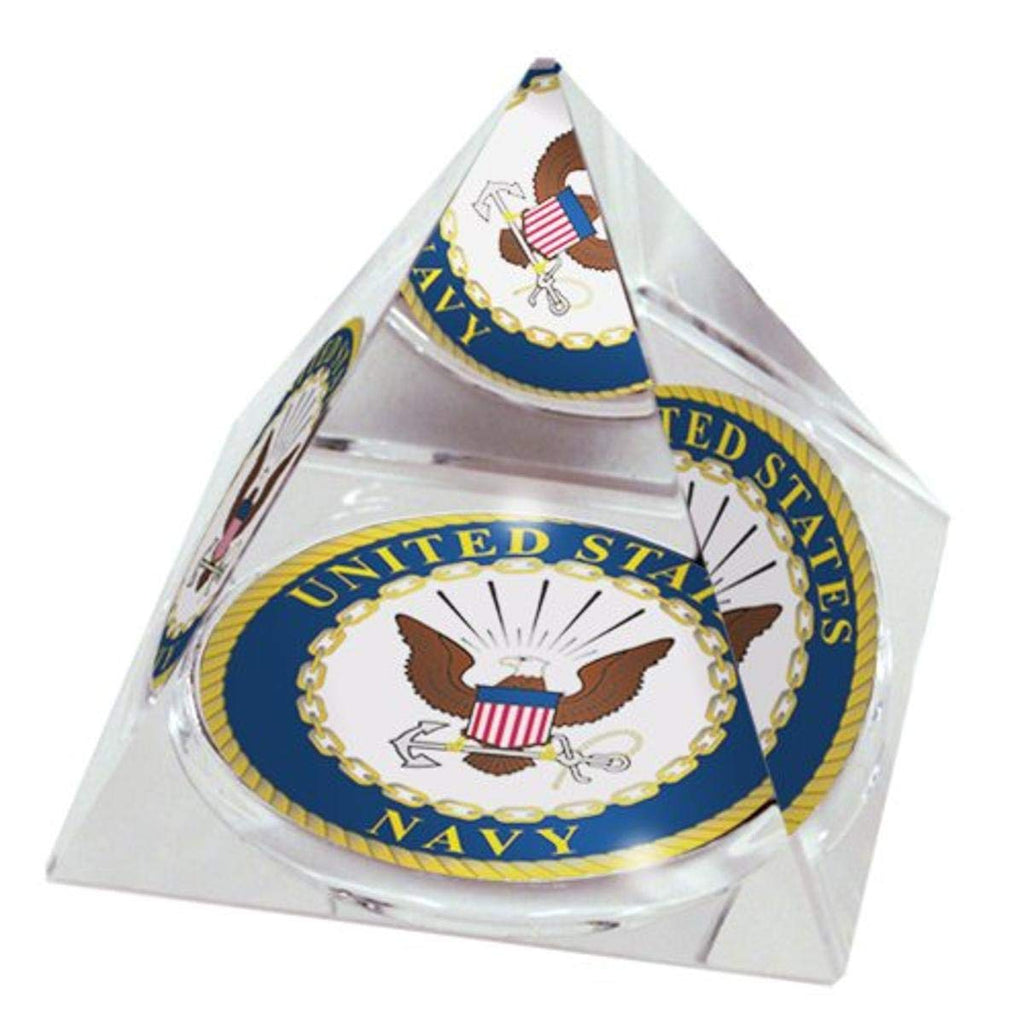United States Navy Logo in 2" Crystal Pyramid with Colored Windowed Gift Box - BeesActive Australia
