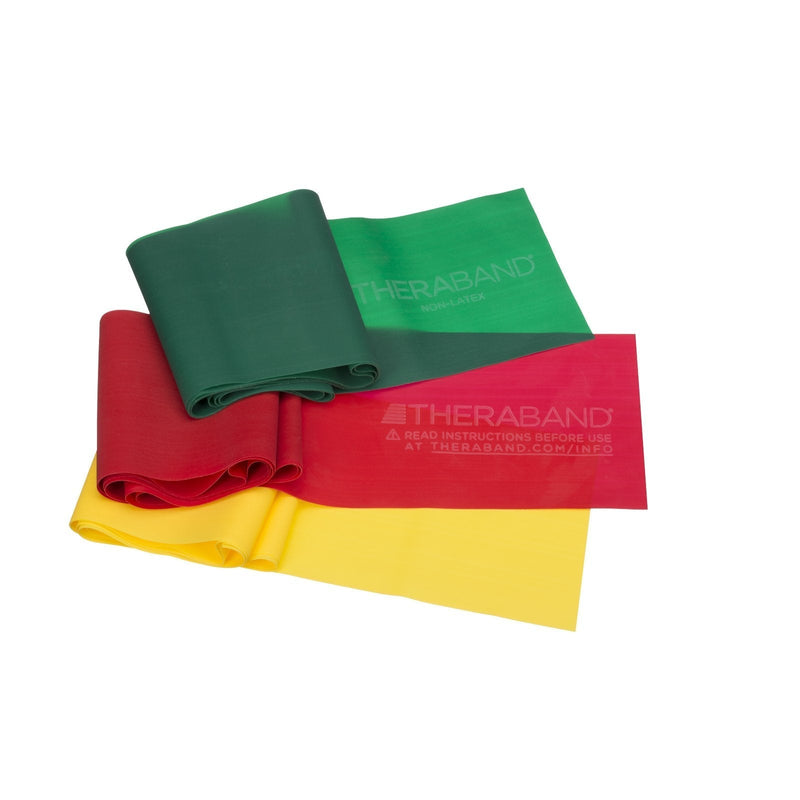 THERABAND Resistance Band Set, Professional Latex Elastic Bands for Upper & Lower Body, Core Exercise, Physical Therapy, Lower Pilates, At-Home Workouts, & Rehab, 5 Foot, Yellow, Red & Green, Beginner - BeesActive Australia