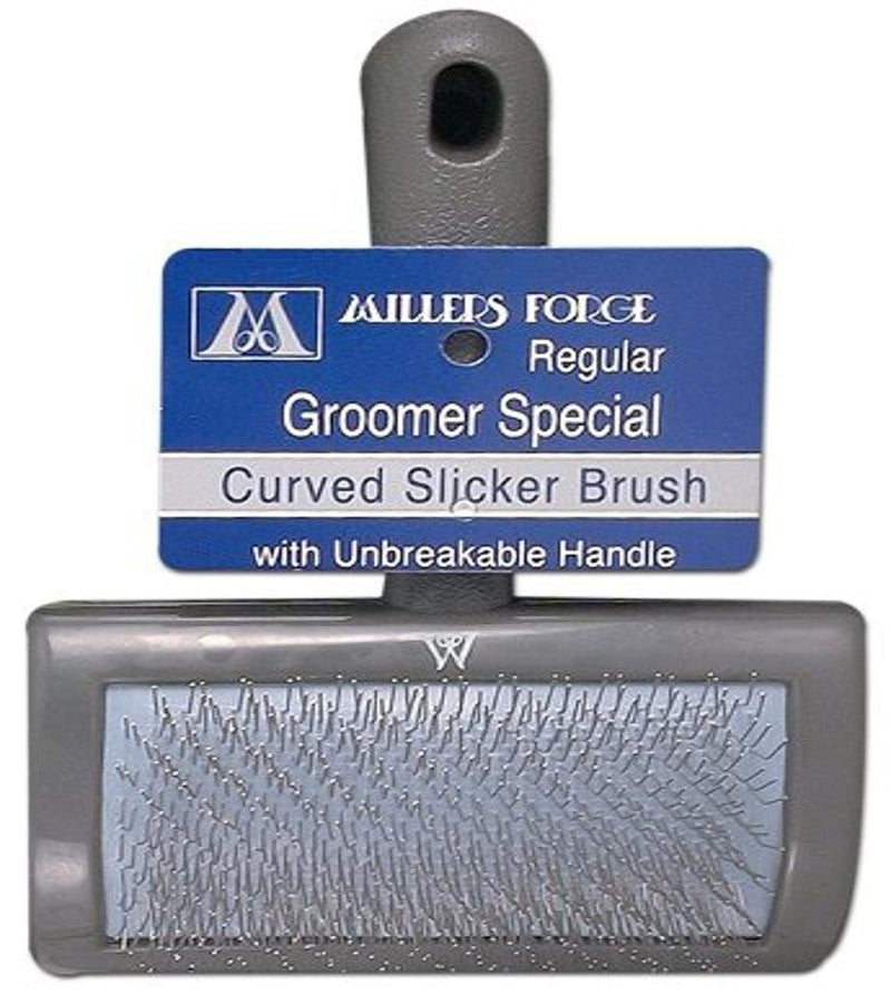 Millers Forge Stainless Steel Pins Universal Curved Pet Slicker Brush with Plastic Handle, Regular - MF120 13,Black - BeesActive Australia