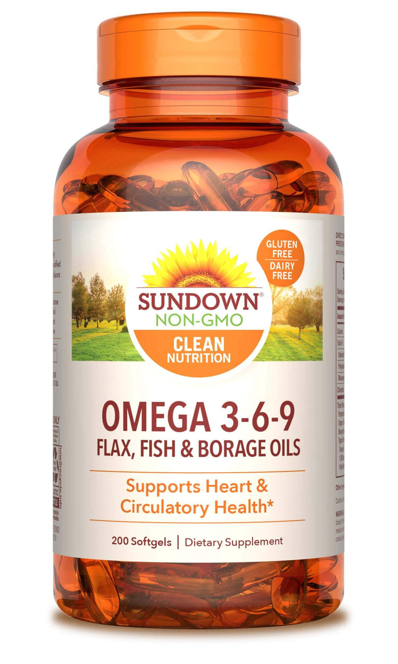 Sundown Triple Omega 3-6-9, Heart and Circulatory Health, 200 Softgels (Packaging May Vary) - BeesActive Australia