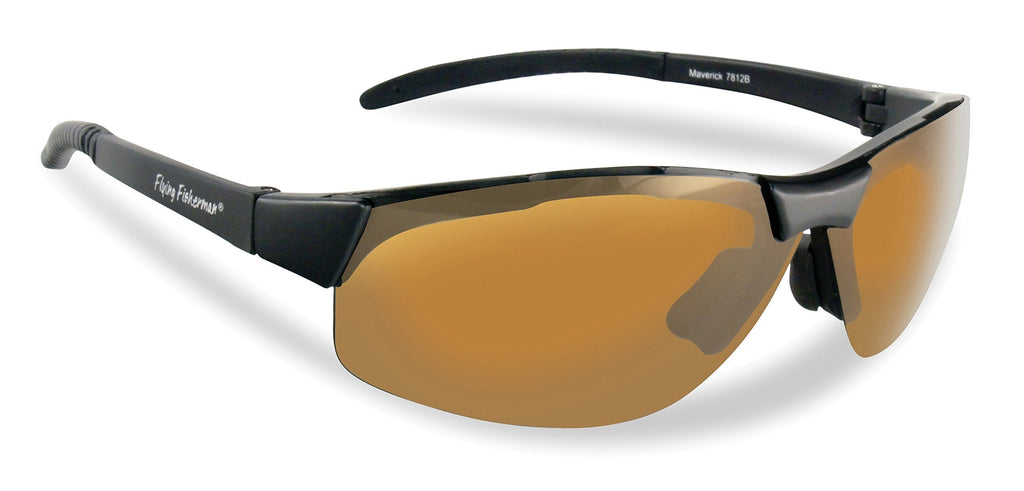 Flying Fisherman Maverick Polarized Sunglasses with AcuTint UV Blocker for Fishing and Outdoor Sports Matte Black Frames/Amber Lenses - BeesActive Australia