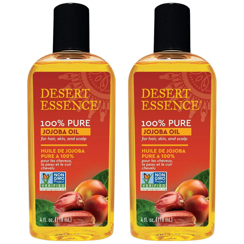Desert Essence 100% Pure Jojoba Oil - 4 Fl Oz - Pack of 2 - Haircare & Skincare Essential Oil - All Skin Types - No Oily Residue - May Help Prevent Flakiness - Makeup Remover - Aftershave Moisturizer 4 Fl Oz (Pack of 2) - BeesActive Australia