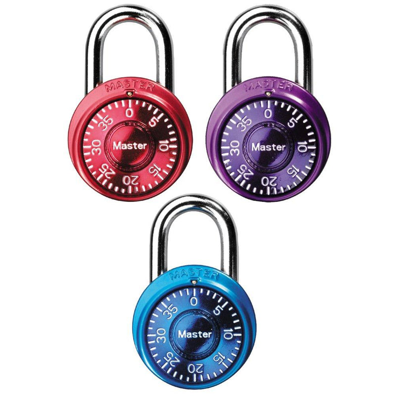 Master Lock 1533TRI Locker Lock Mini Combination Padlock, 3 Pack, Assorted Colors - BeesActive Australia