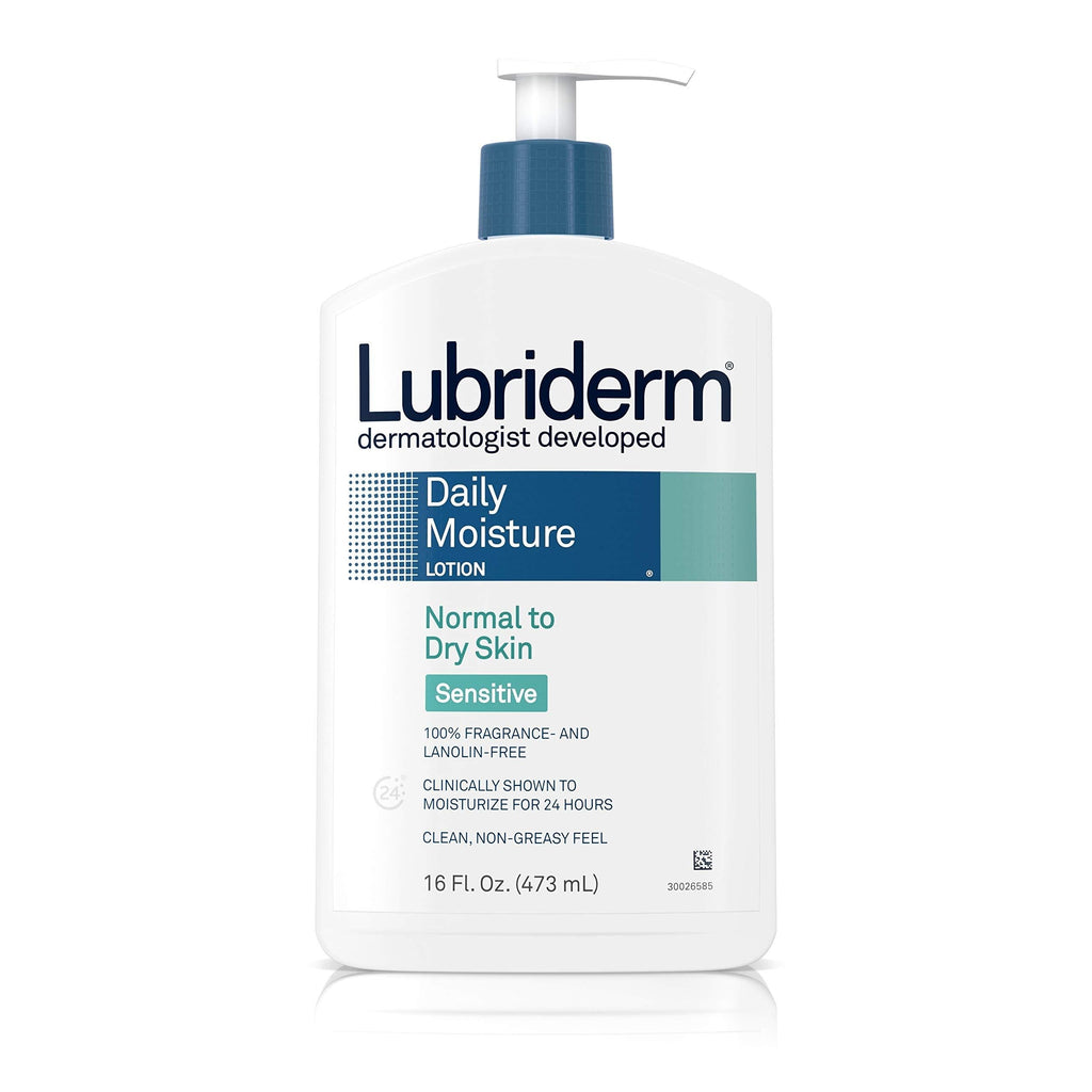 Lubriderm Daily Moisture Body Lotion for Sensitive, Dry Skin, Enriched with Vitamin B5, Dye and Lanolin Free, Unscented and Non-Greasy, 16 fl. oz - BeesActive Australia
