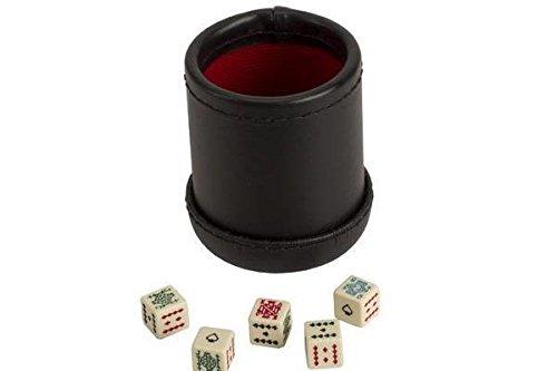 [AUSTRALIA] - CHH SS-CQG-7815 Black/Cream Color Deluxe Leather Like Dice Cup with 5 Poker Dice 