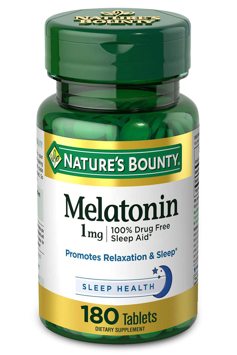 Melatonin by Nature's Bounty, 100% Drug Free Sleep Aid, Dietary Supplement, Promotes Relaxation and Sleep Health, 1mg, 180 Tablets - BeesActive Australia