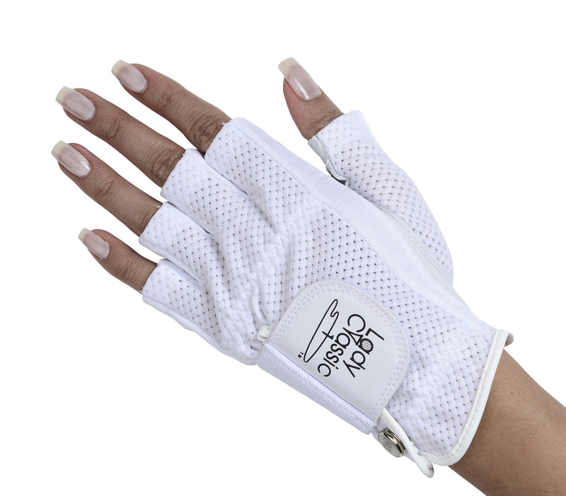 Lady Classic Cabretta 1/2 Finger Golf Glove White Medium LH - BeesActive Australia