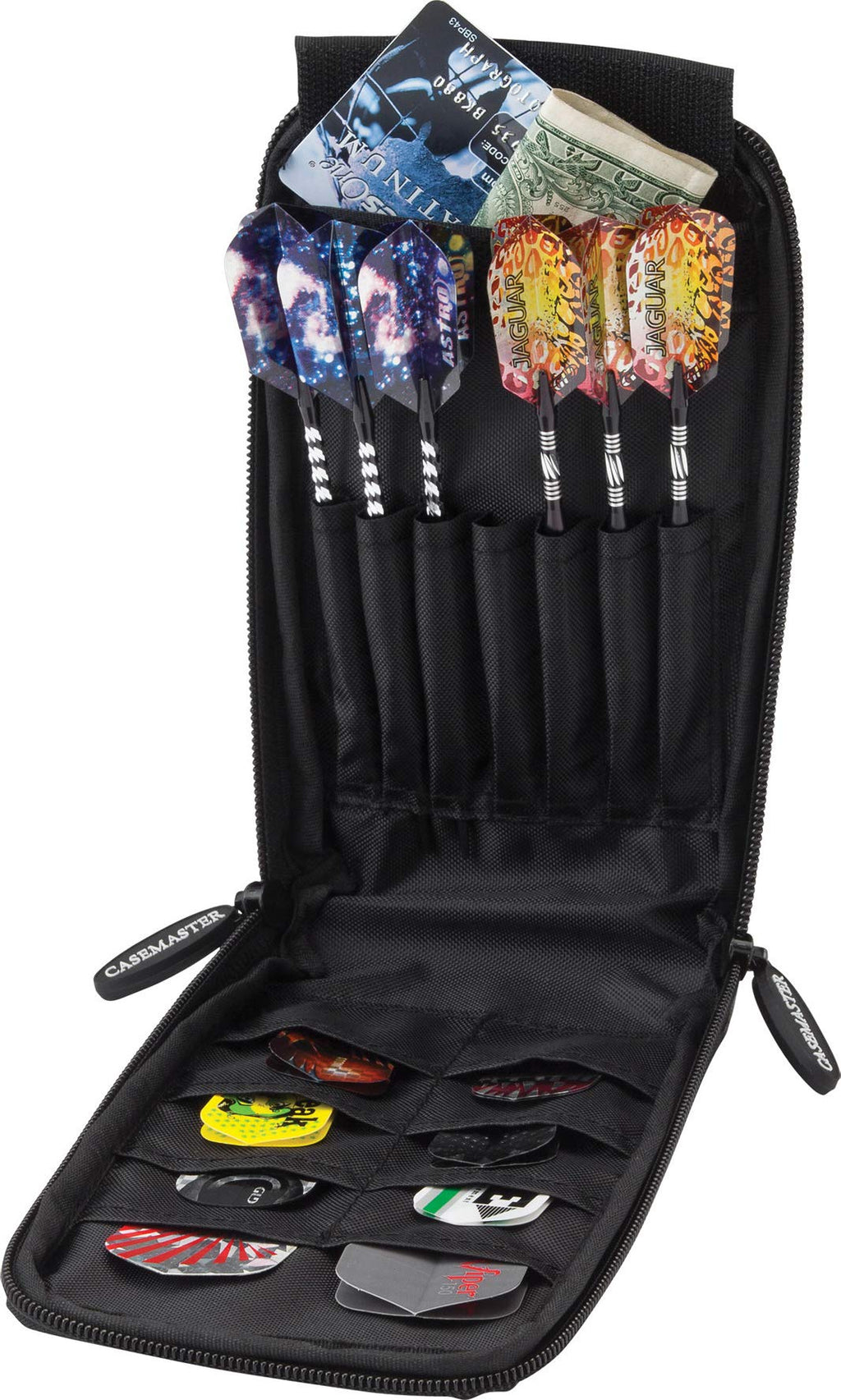Casemaster Mini Pro Black Leatherette Dart Case with Room for 6 Darts, Steel Tip or Soft Tip, with Slim Profile Leather-Like Covering and Built-in Pockets for Flights, Shafts and Tips - BeesActive Australia