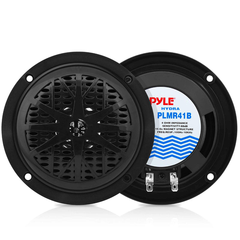 4 Inch Dual Marine Speakers - Waterproof and Weather Resistant Outdoor Audio Stereo Sound System with Polypropylene Cone, Cloth Surround and Low Profile Design - 1 Pair - PLMR41B (Black) Black Standard Packaging - BeesActive Australia