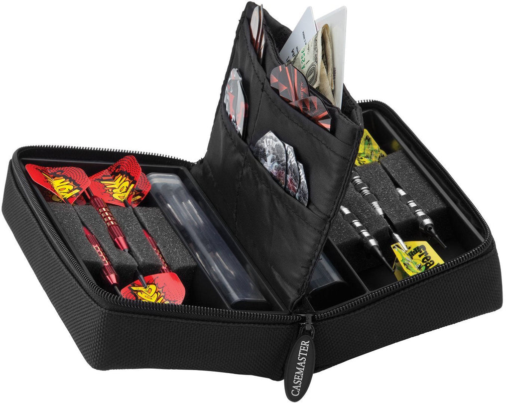 [AUSTRALIA] - Casemaster Classic Nylon Dart Carrying Case for Steel and Soft Tip Darts, Holds 6 Darts Numerous Other Accessories via Generous Storage Pockets, Tubes and Boxes 