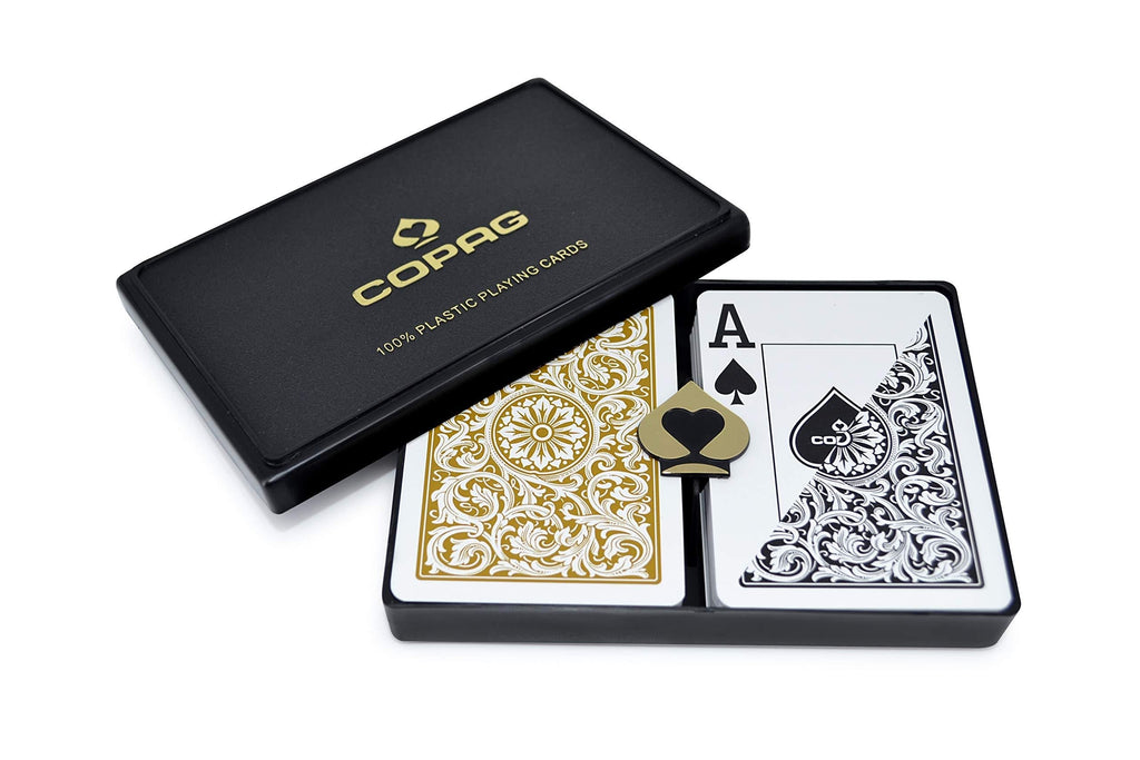 [AUSTRALIA] - Copag Playing Card Set, Black and Gold Poker Size, Jumbo Index. 100% Plastic Playing Cards One Size 