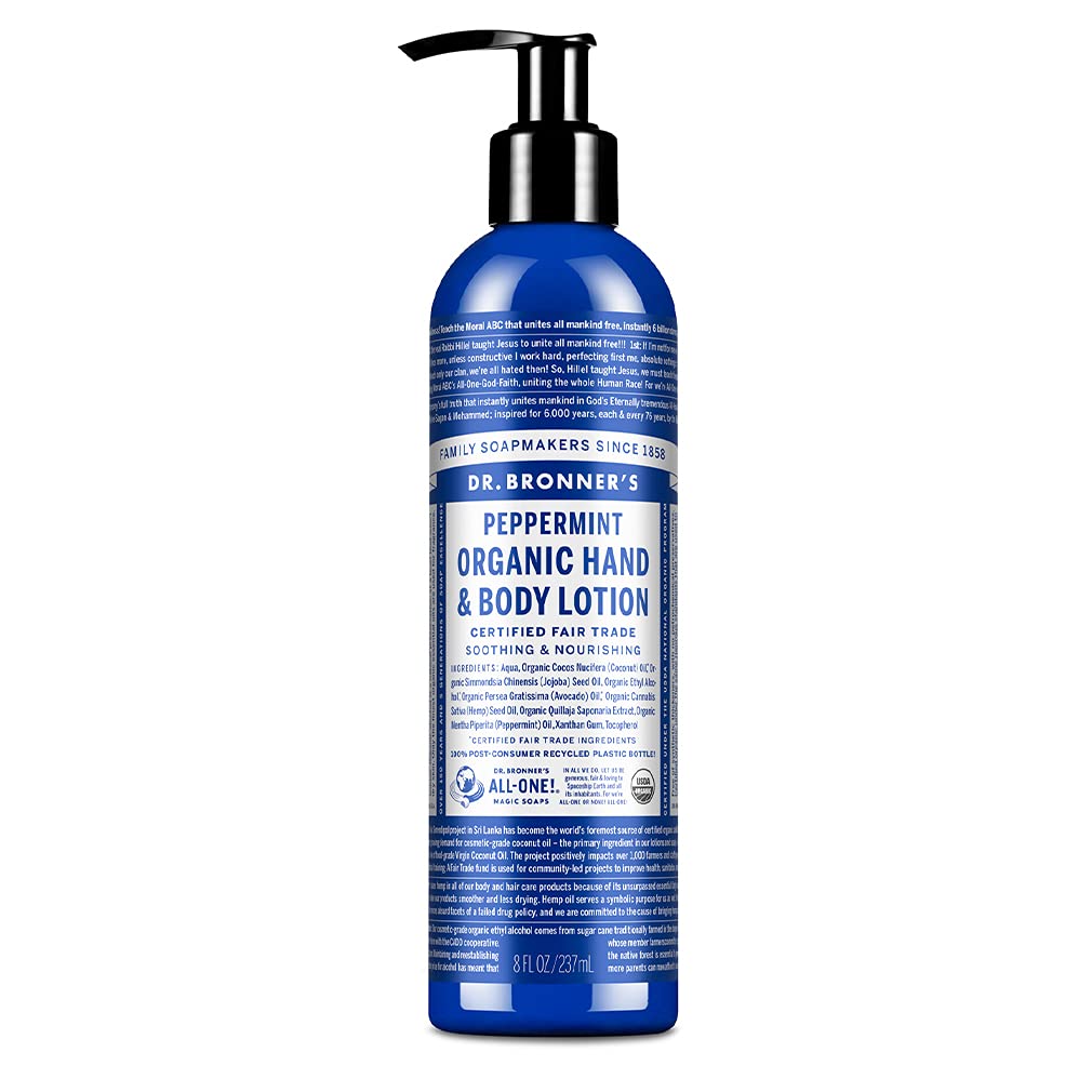 Dr. Bronner's - Organic Lotion (Peppermint, 8 Ounce) - Body Lotion and Moisturizer, Certified Organic, Soothing for Hands, Face and Body, Highly Emollient, Nourishes and Hydrates, Vegan, Non-GMO Peppermint 8 Fl Oz (Pack of 1) - BeesActive Australia