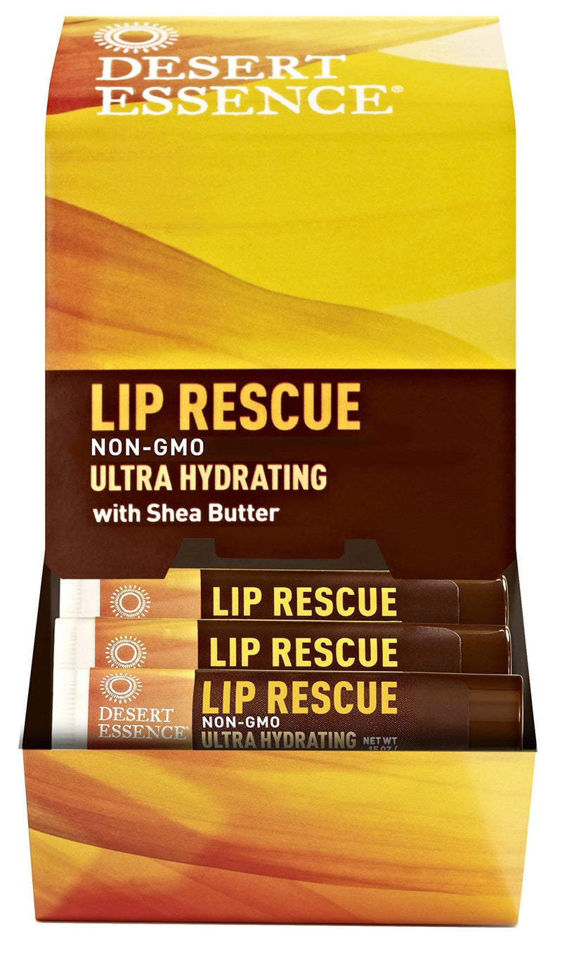 Desert Essence Lip Rescue Ultra Hydrating w/ Shea Butter - 0.15 Oz - Pack of 24, Soft Moisturizer Balm Stick, Ginkgo Biloba Extract- Soothes Dry Or Cracked Lips - Vitamin E - Beeswax - Peppermint Oil - BeesActive Australia