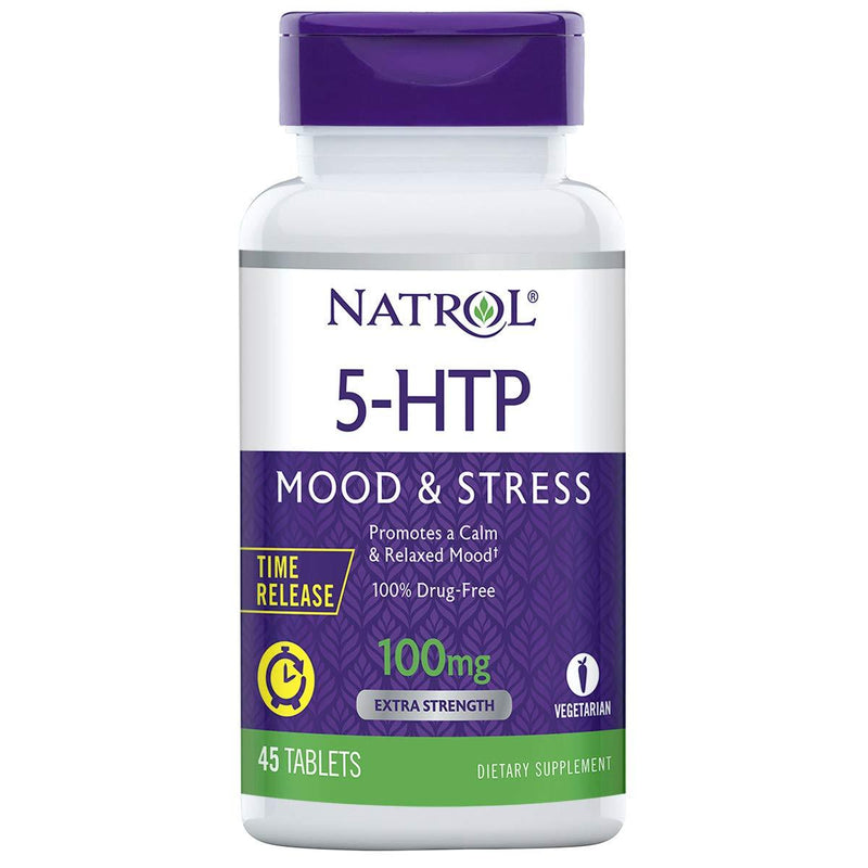 Natrol 5-HTP Time Release Tablets, Promotes a Calm Relaxed Mood, Helps Maintain a Positive Outlook, Enables Production of Serotonin, Drug-Free, Controlled Release, Maximum Strength, 100mg, 45 Count 45 Count (Pack of 1) - BeesActive Australia