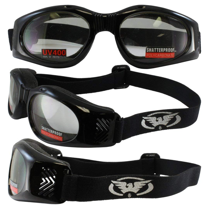 Global Vision Air Jacket Foldable Goggles Black Frame Clear Lenses Side Venting, Soft Airy Foam, Good for Smaller Faces, Suggested Retail of 12.95. Shatterproof Scratch Resistant Polycarbonate Lenses - BeesActive Australia