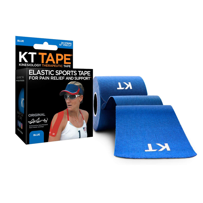 KT Tape Original Cotton Elastic Kinesiology Therapeutic Athletic Tape, 20 Pack, 10” Cut Strips Blue - Precut - BeesActive Australia