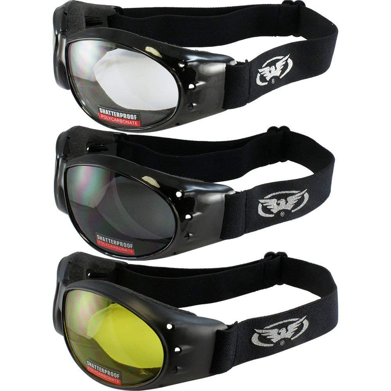 Global Vision Eliminator Padded Motorcycle Dirt Bike Riding Goggles Bundle for Day & Night (Clear-Smoke-Yellow) Clear-smoke-yellow - BeesActive Australia