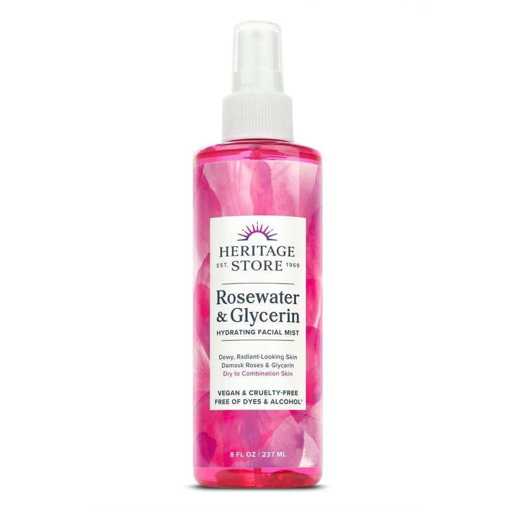 Heritage Store Rosewater & Glycerin Hydrating Facial Mist for Dewy, Radiant Skin | No Dyes or Alcohol, Cruelty Free (8oz) - BeesActive Australia