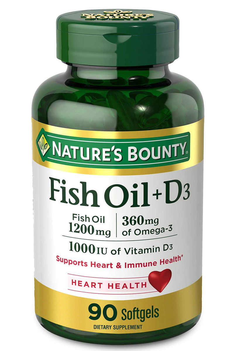 Fish Oil plus Vitamin D3 by Nature's Bounty, Contains Omega 3, Immune Support & Supports Heart Health, 1200mg Fish Oil, 360mg Omega 3, 1000IU Vitamin D3, 90 Softgels - BeesActive Australia