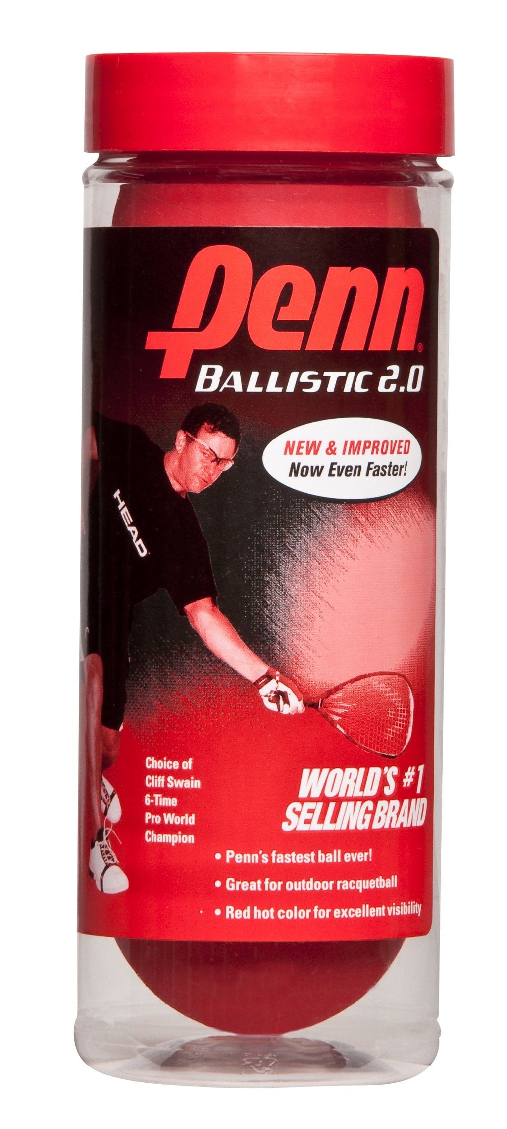Penn Ballistic 2.0 Red Racquetballs - 1 Can of 3 Fast Racketball Balls - BeesActive Australia