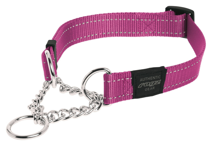 Rogz Utility Large 3/4-Inch Reflective Fanbelt Obedience Half-Check Dog Collar Pink - BeesActive Australia