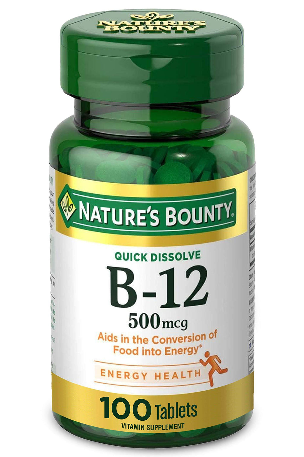 Vitamin B12 by Nature's Bounty, Quick Dissolve Vitamin Supplement, Supports Energy Metabolism and Nervous System Health, 500mcg, 100 Tablets - BeesActive Australia