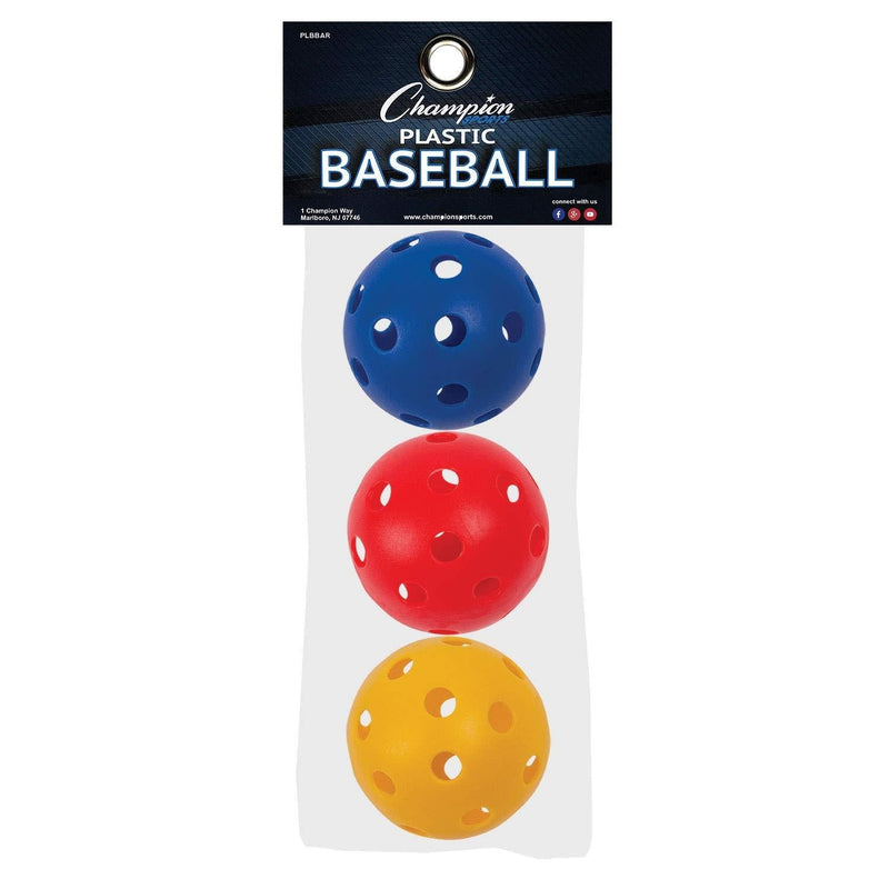 [AUSTRALIA] - Champion Sports Assorted Color Plastic Baseballs, 3 Pack 