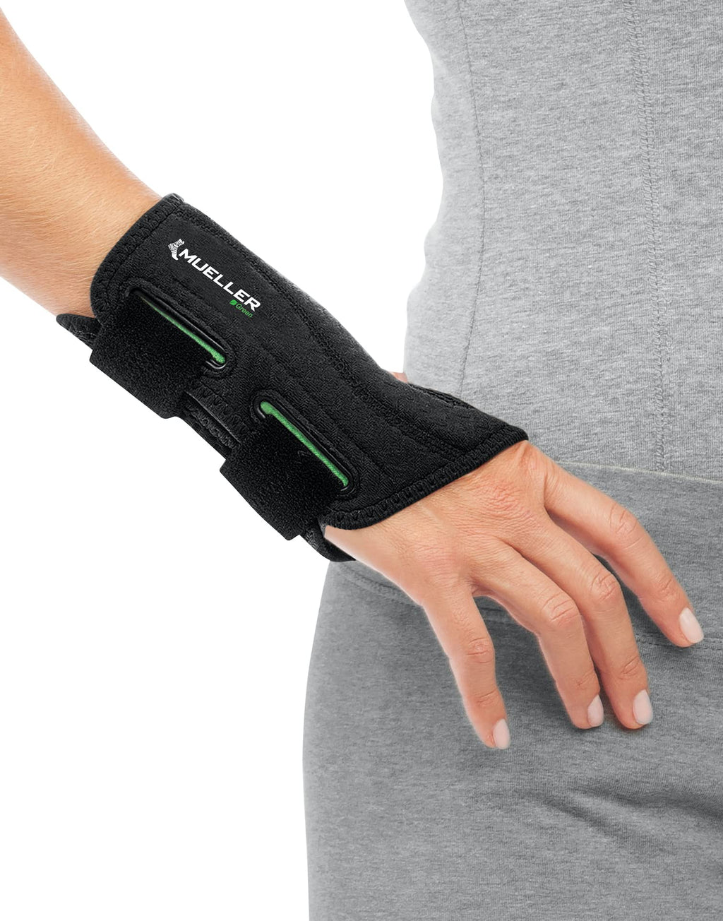 Mueller Sports Medicine Green Fitted Wrist Brace, For Men and Women, Right Hand, Black, Small/Medium Small/Medium (Pack of 1) - BeesActive Australia