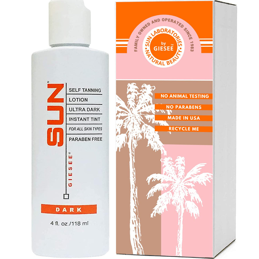 Sun Laboratories Sunless Self Tanning Lotion for Body & Face | All Natural Bronzing Cream with Aloe, Vitamin E and C | Instant, Fast Drying, Streak-Free Tint | Dark, 4 Oz (Packaging May Vary) 4 Fl Oz - BeesActive Australia
