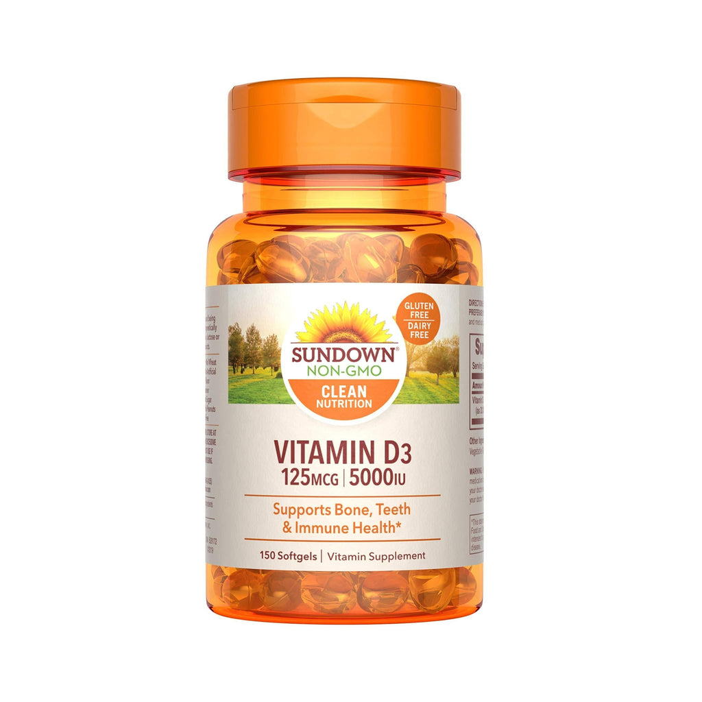 Sundown Vitamin D3 for Immune Support, Non-GMO, Dairy & Gluten-Free, No Artificial Flavors, 125mcg 5000IU Softgels, 150 Count - BeesActive Australia