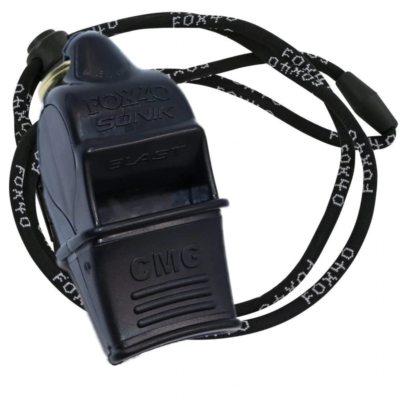 Fox 40 Sonik Blast CMG Official Whistle with Break Away Lanyard (Black) - BeesActive Australia