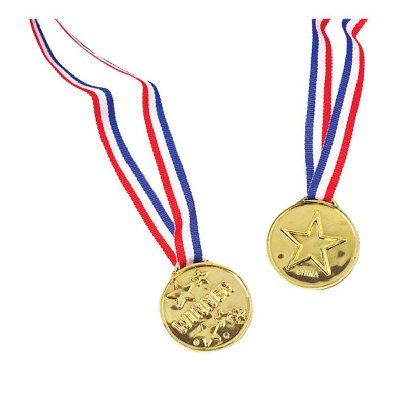 U.S. Toy Plastic Gold Star Winner Medals with Ribbons (12) - BeesActive Australia